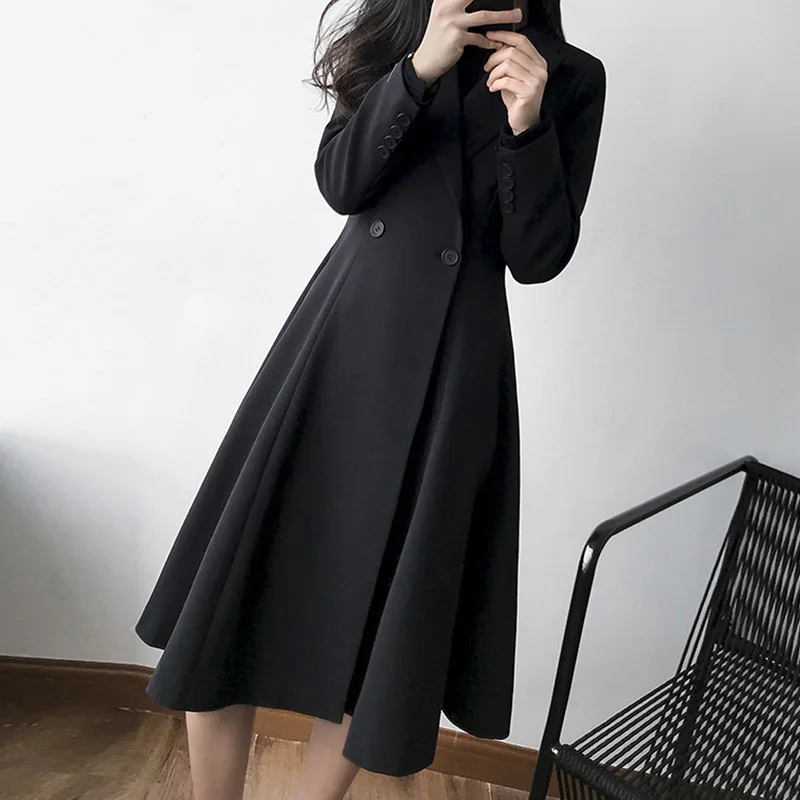 

coat large new Korean coat age reduction, slim, ol commuting, belly wrapped, mid long skirt style 2021 spring and autumn women's