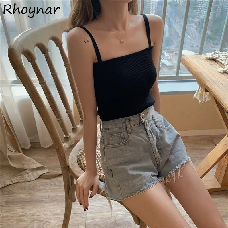 

Camis Women Summer Elegant Solid Fashion New All-match Leisure Sexy Backless Slender Female Knitted Stretchy Cozy Camisole Ins