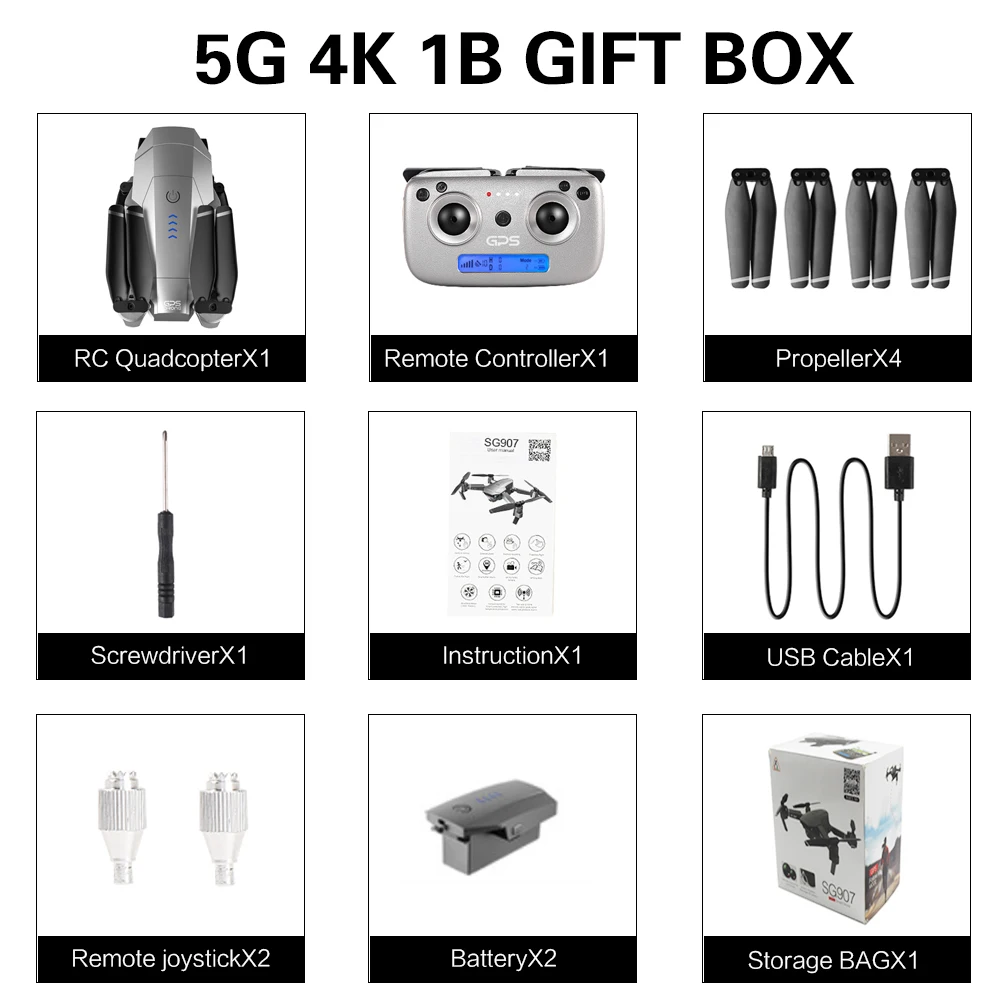 5G 4k 1B gift box SG907 gps Дрон с 4K HD двойной камерой Широкий угол анти-встряхивание Wi-Fi FPV RC Квадрокоптер складной дроны Профессиональный gps Следуйте за мной - Цвет: 5G 4k 1B gift box