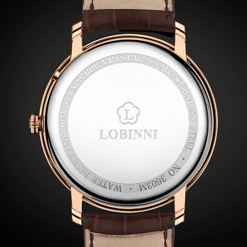 LOBINNI Роскошные Брендовые мужские часы сапфир водонепроницаемый Moon Phase кварцевые часы мужские кожаные reloj hombre календарь horloges mannen