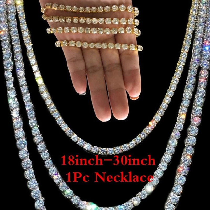 

18-30 Inches Gorgeous Mens Gold Tennis Chain Hip Hop Choker Chain Necklace
