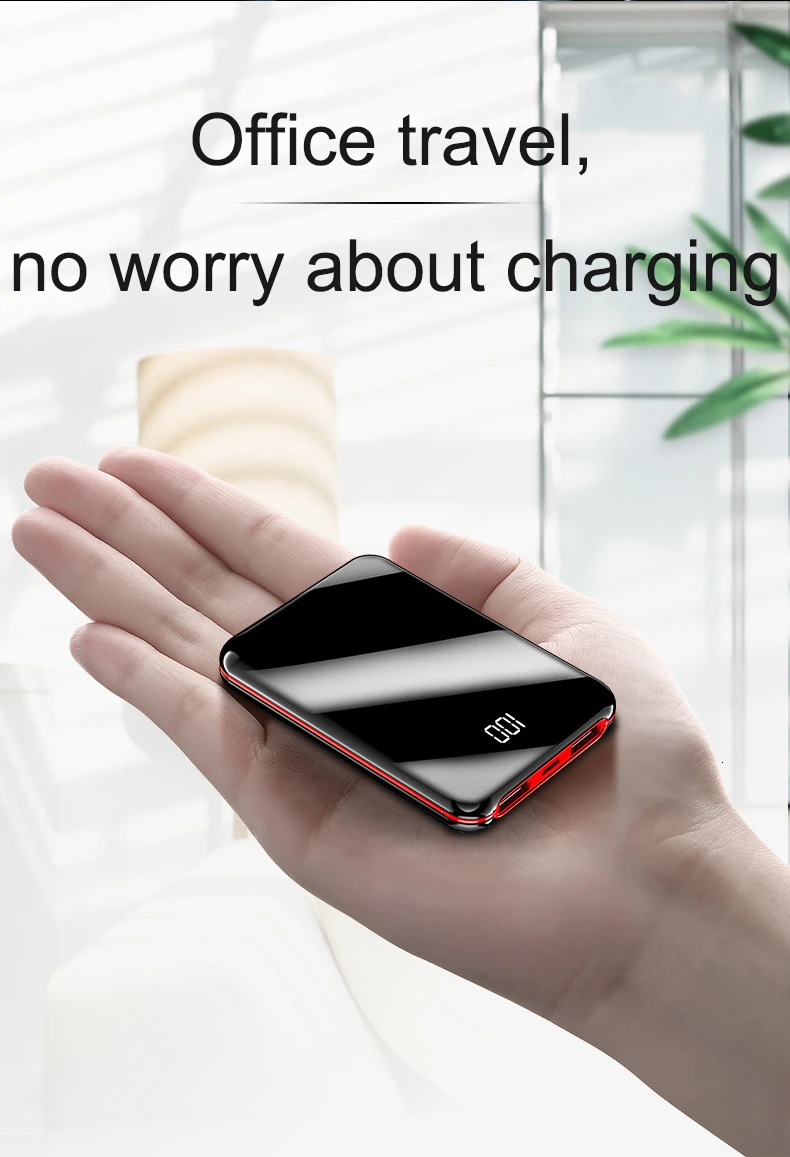 20000 mah портативный мини внешний аккумулятор с зеркальным экраном и цифровым дисплеем, внешний аккумулятор для смартфона
