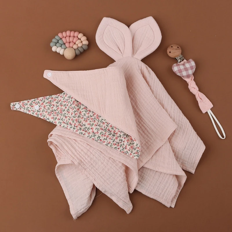 

Baby Birthday Gift Set Double Sided Cotton Bib Silicone Beads Teether Toys Pacifier Chain Clips Baby Products with Packing DXAD