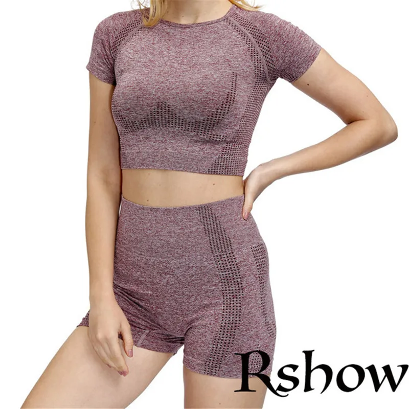 Solid Color Vital Seamless Yoga Shirt Women Fitness Short Sleeve Crop Top Workout Tops Gym Clothes Sportswear Running T-shirts | Спорт и