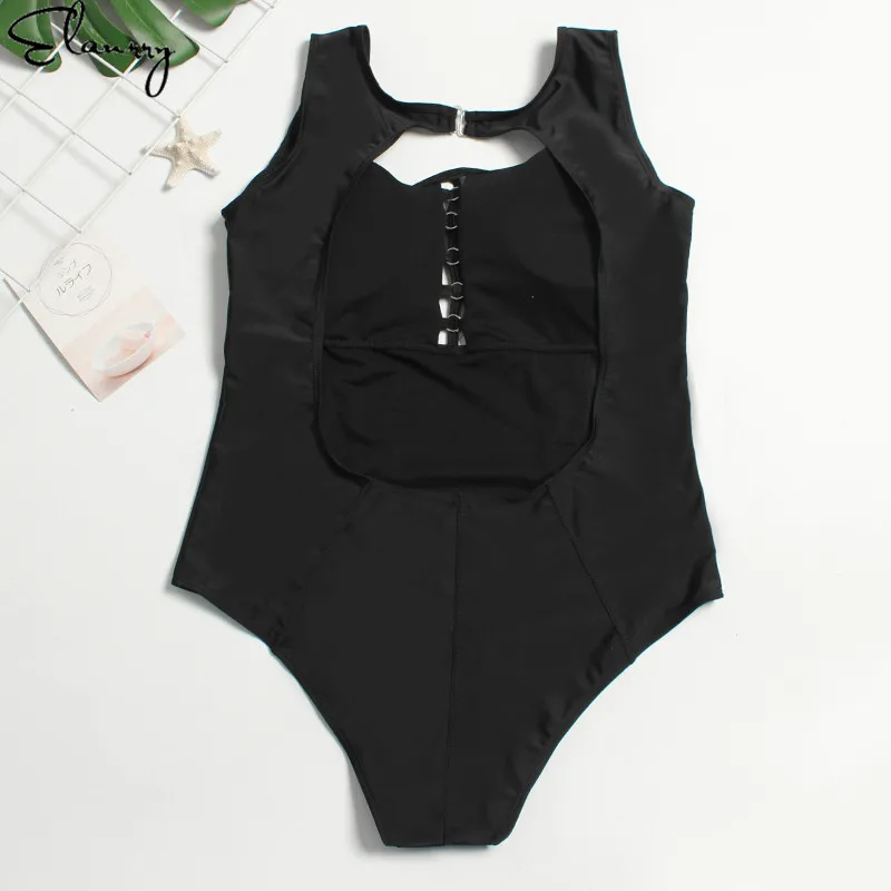 Женский черный Монокини большого размера с открытой спиной сексуальный