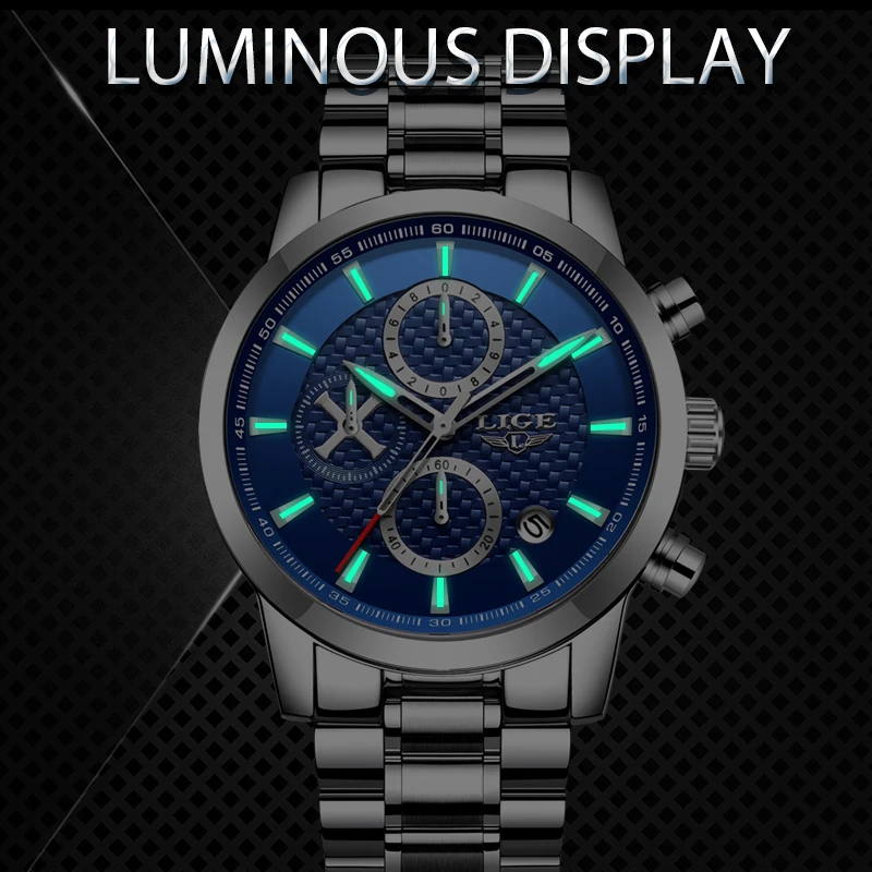 Часы наручные LIGE Мужские кварцевые модные брендовые Роскошные