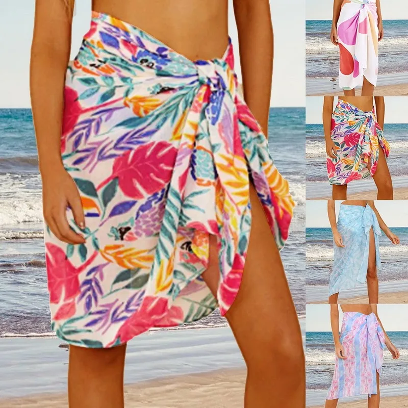 2021 Новый Для женщин шифоновый купальник парео шарф Bikini Cover Ups Обёрточная бумага