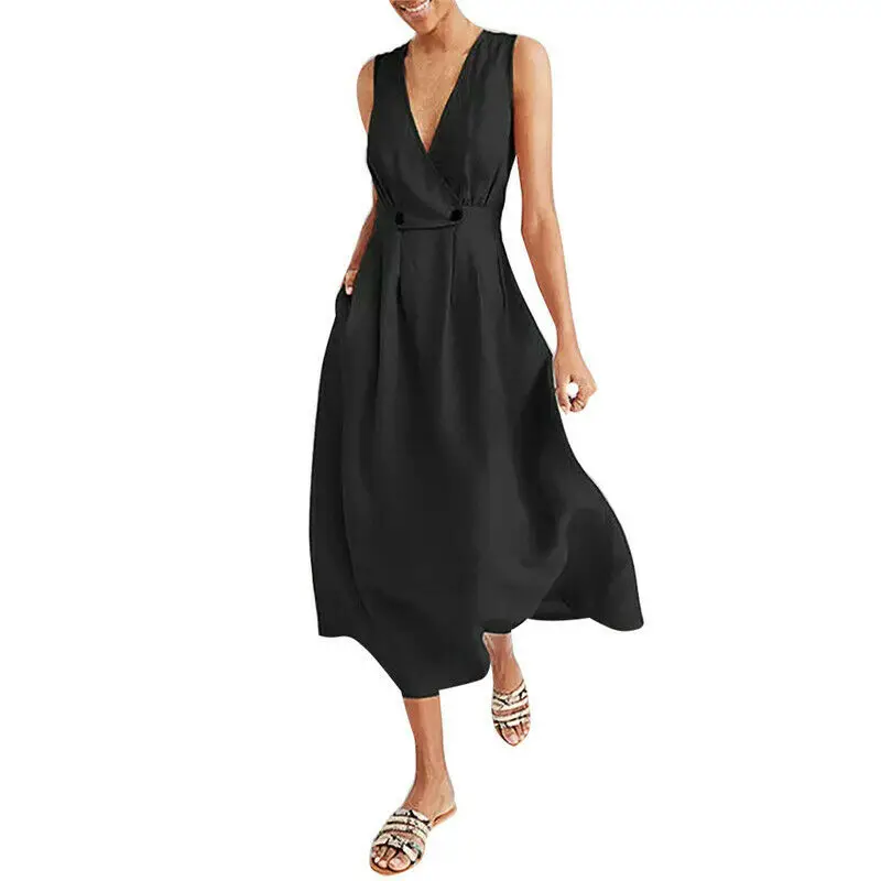 Для женщин однотонные короткое платье Дамский сарафан без рукавов пляж вечерние