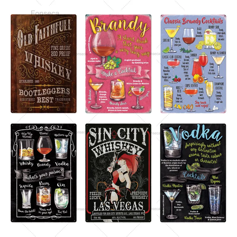 Оловянные знаки металлическая винтажная вывеска для коктейлей Настенный декор