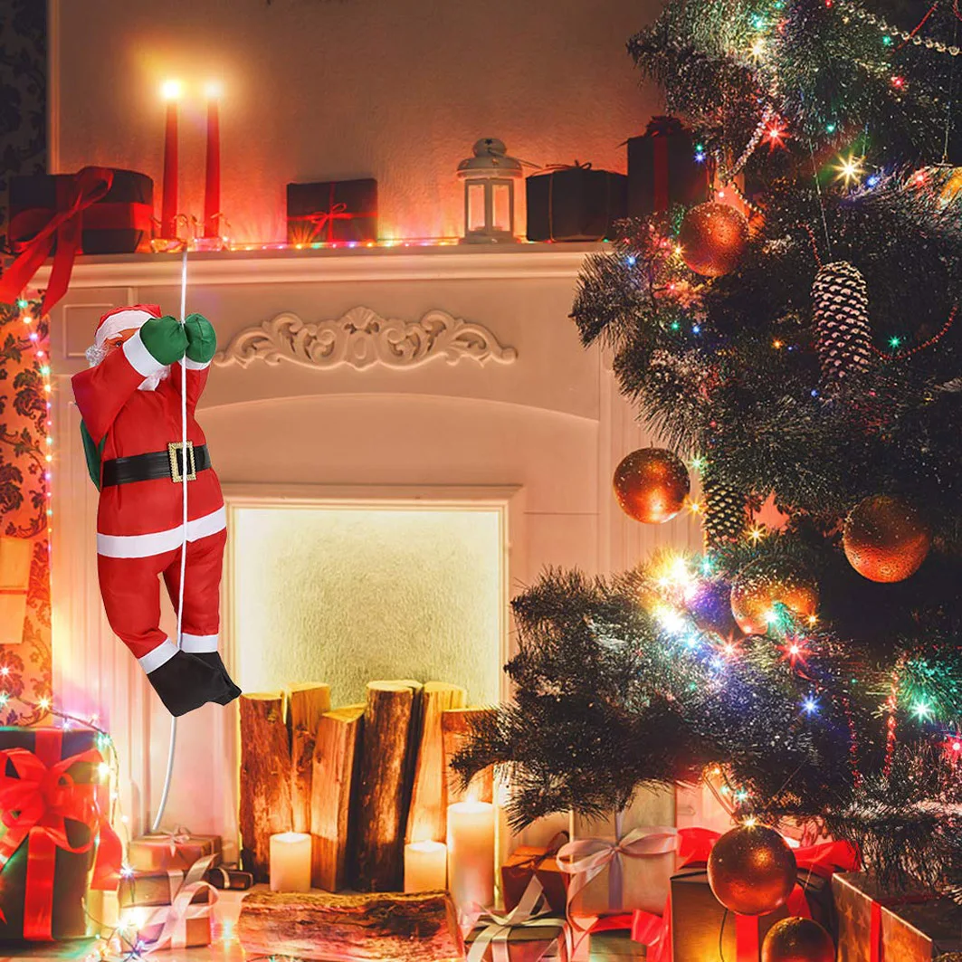 

BalleenShiny Creative Christmas Decorations 25cm Rope Climbing Santa Claus Doll Pendant Christmas Family Party Decoration Gifts