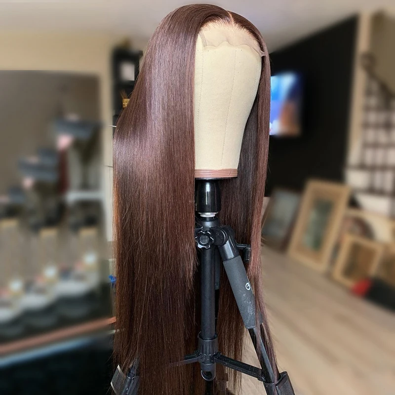 

Парик темно-коричневого цвета, бразильские парики Remy 13*4, парик из человеческих волос на сетке спереди для женщин с детскими волосами, отбеленные узлы, шелковистые прямые парики