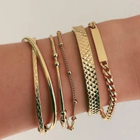 5 piecesset of personalized retro gold metal bracelet simple water ripple punk hip hop chain chain bracelet jewelry gift