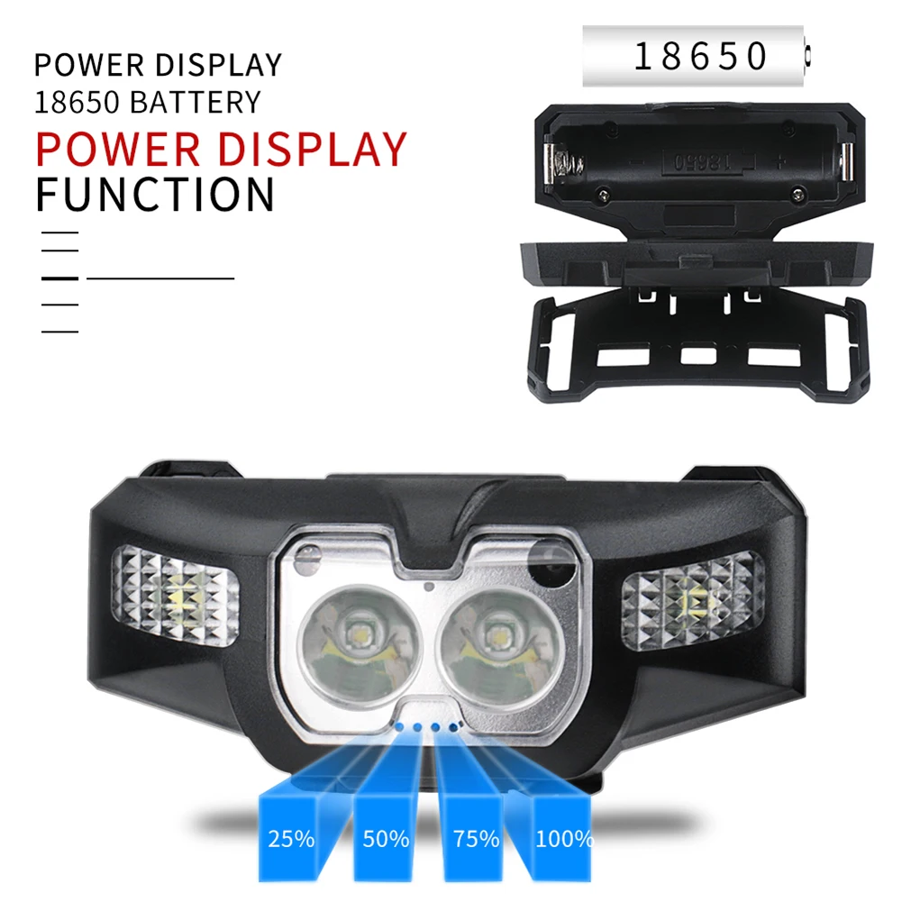

Portable XPE LED Headlamp Flashlight Powerful 18650 Headlight Infrared Sensor Head Lamp Light White Red LED Head Torch