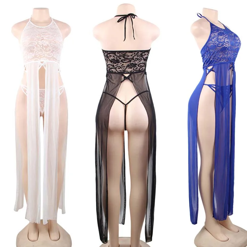 Сексуальная Женская длинная Babydoll сорочка платье Дамское белье кружевной лиф