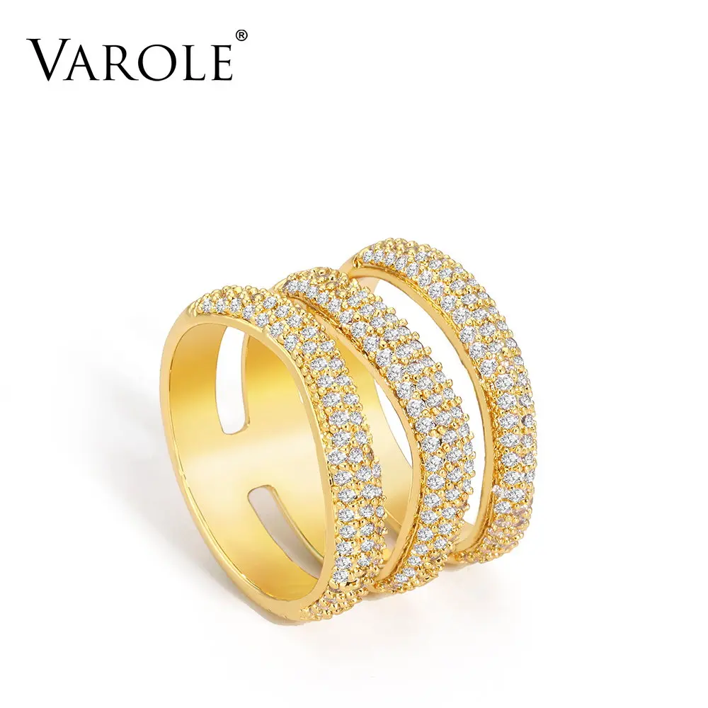 

VAROLE Cute Crystal Ring Gold Color 3 Layer Lady Finger Rings For Women Fashion Jewelry Friends Gifts Anillos Mujer