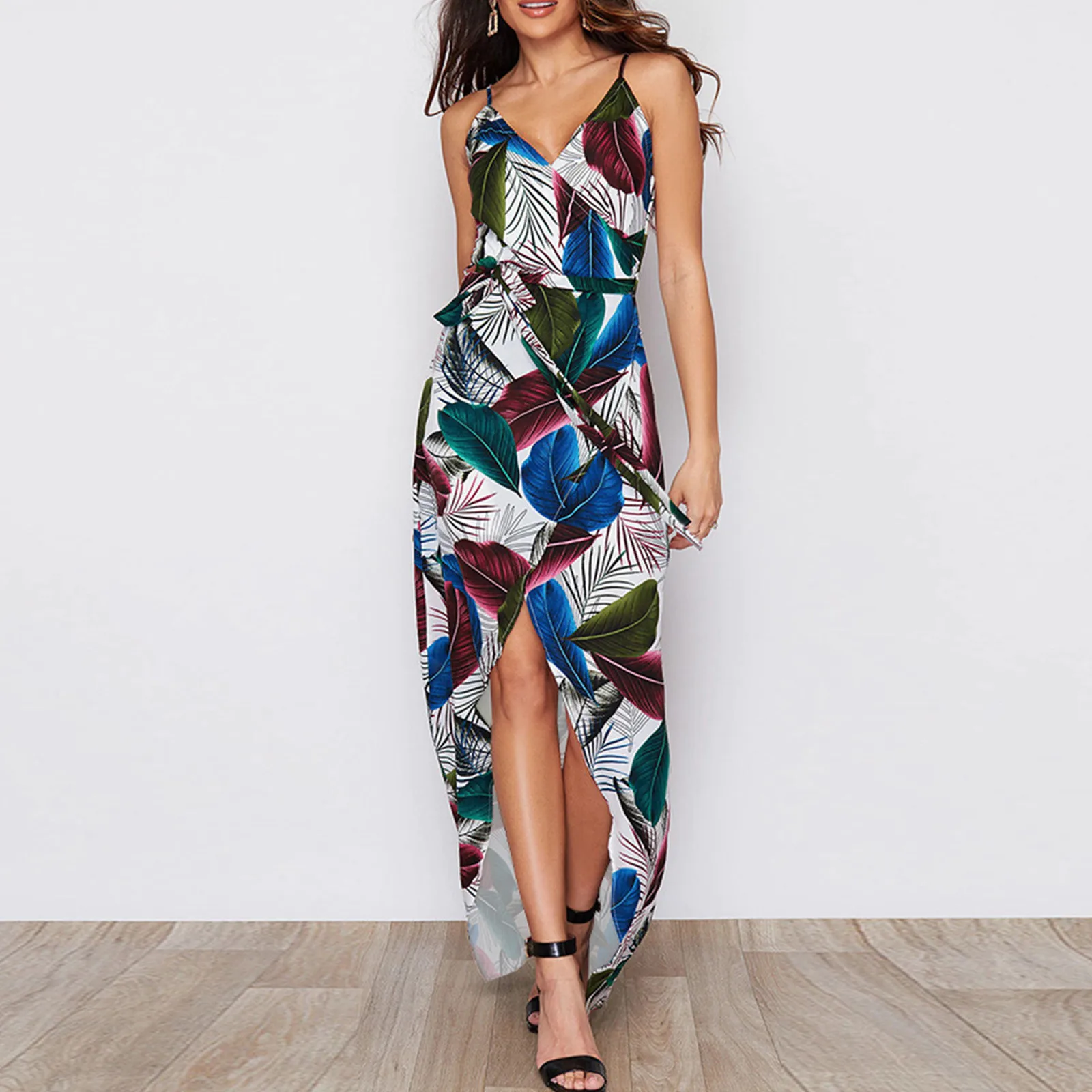 

Женское длинное платье на бретельках с цветочным принтом, летнее женское платье макси в стиле бохо с цветочным принтом, Повседневный Сарафа...