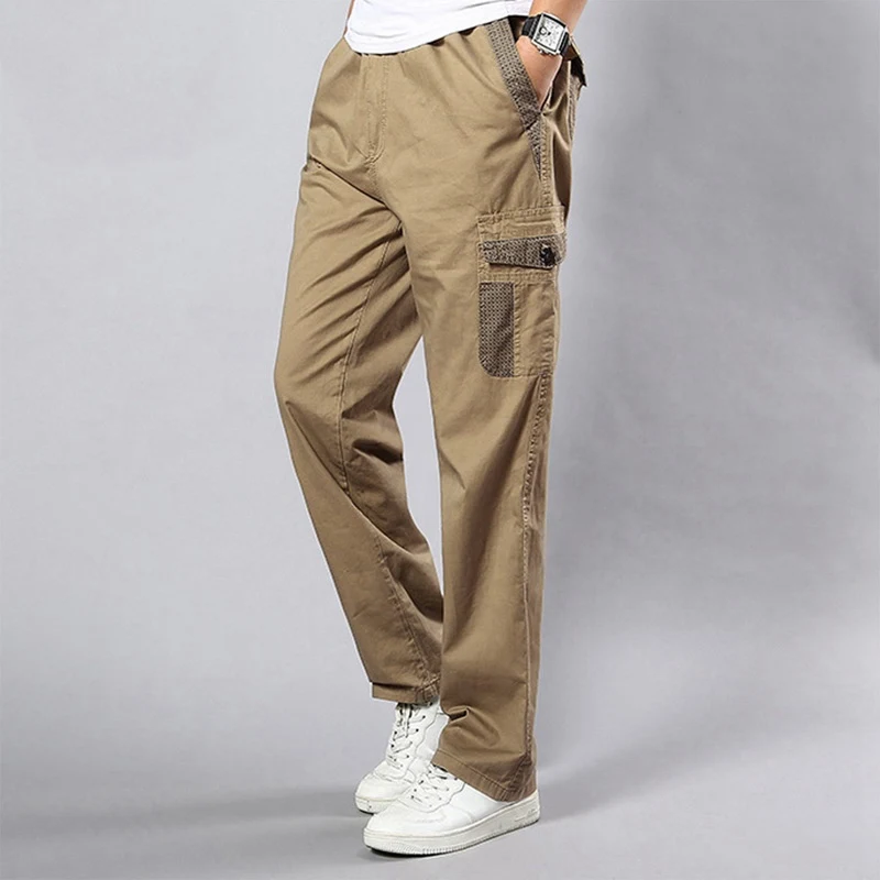 

MoneRffi Men Fashion New Loose Straight Long Pants Hip Hop Pockets Man Casual Baggy Trousers Mens Loose Casual Pants Cargo Pants