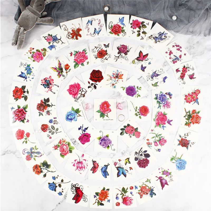 66 шт./компл. Сексуальная Роза цветок временная татуировка Горячая маленькая