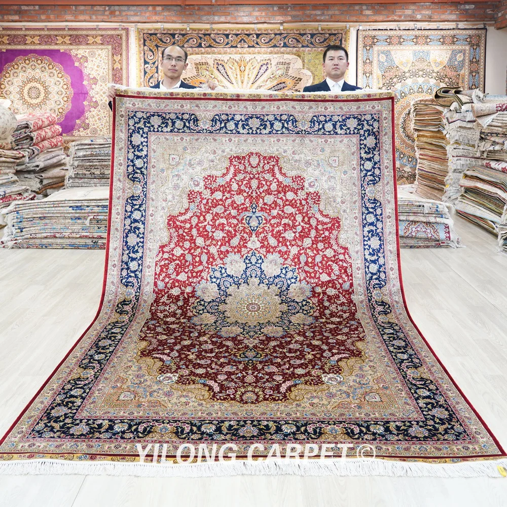 6’x9’ Red Exquisite Medallion Hand Knotted Hand Made Silk Carpet Henan (YL0296A)