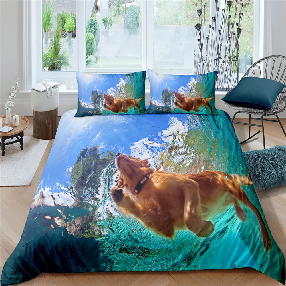 

Lovely Animal 3D Bedding Set Swimming Dog Soft Elegant Pet Duvet Cover Queen Twin Full Single Double Size Design Home Decor
