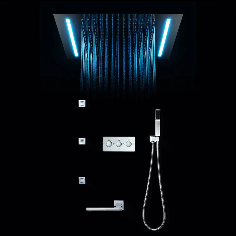 Shower Set Светодиодный пульт дистанционного управления, квадратная насадка для душа, кран для ванной комнаты, встроенный потолочный Душ, смеситель для душа, набор, полированная отделка - Цвет: Shower Set