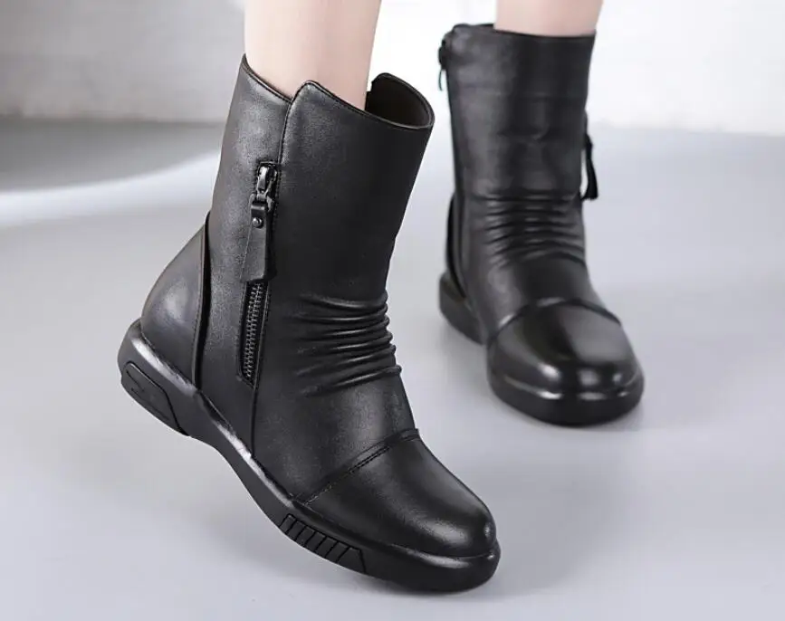 New Genuine leather sexy high-heeled elegant zipper shose cancise pumps winter Soft and comfortable wedges women boots shoes | Обувь