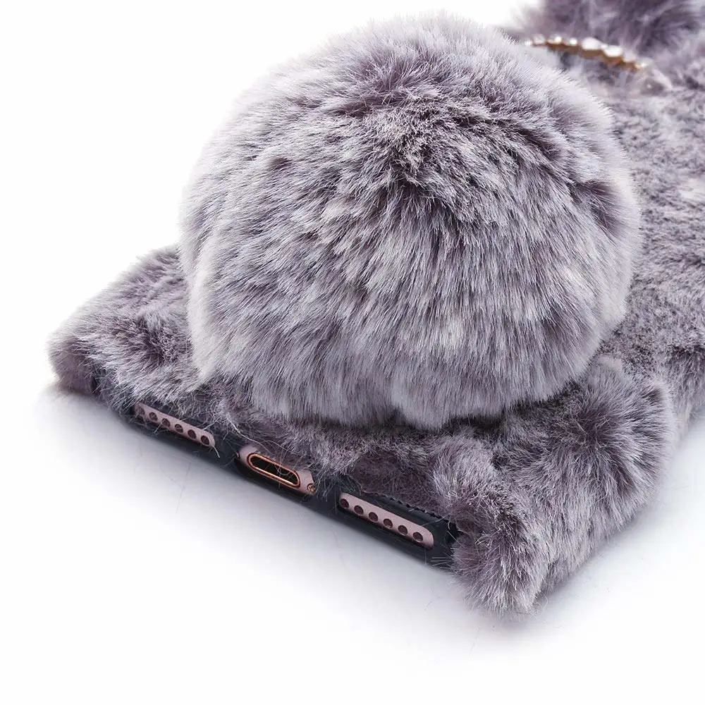 Роскошный плюш чехол из кроличьего меха для iPhone Xr X Xs Max милый противоударный