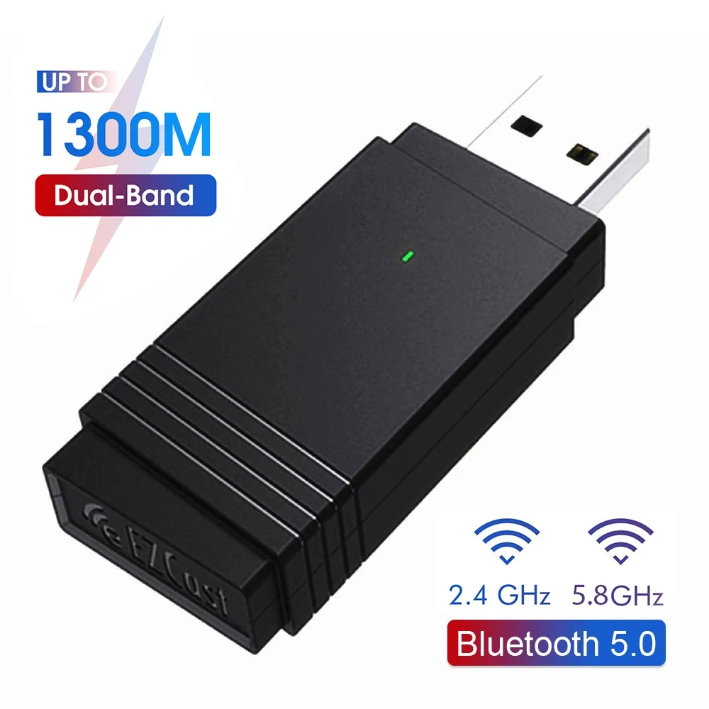 

Wireless Network Card 1300M Mini Portable USB 3.0 2.4G5.8G Dual Band Bluetooth 5.0 WiFi Network Card for PC Laptop