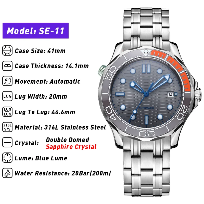 Лидер продаж водонепроницаемые японские автоматические часы MIYOTA с серым