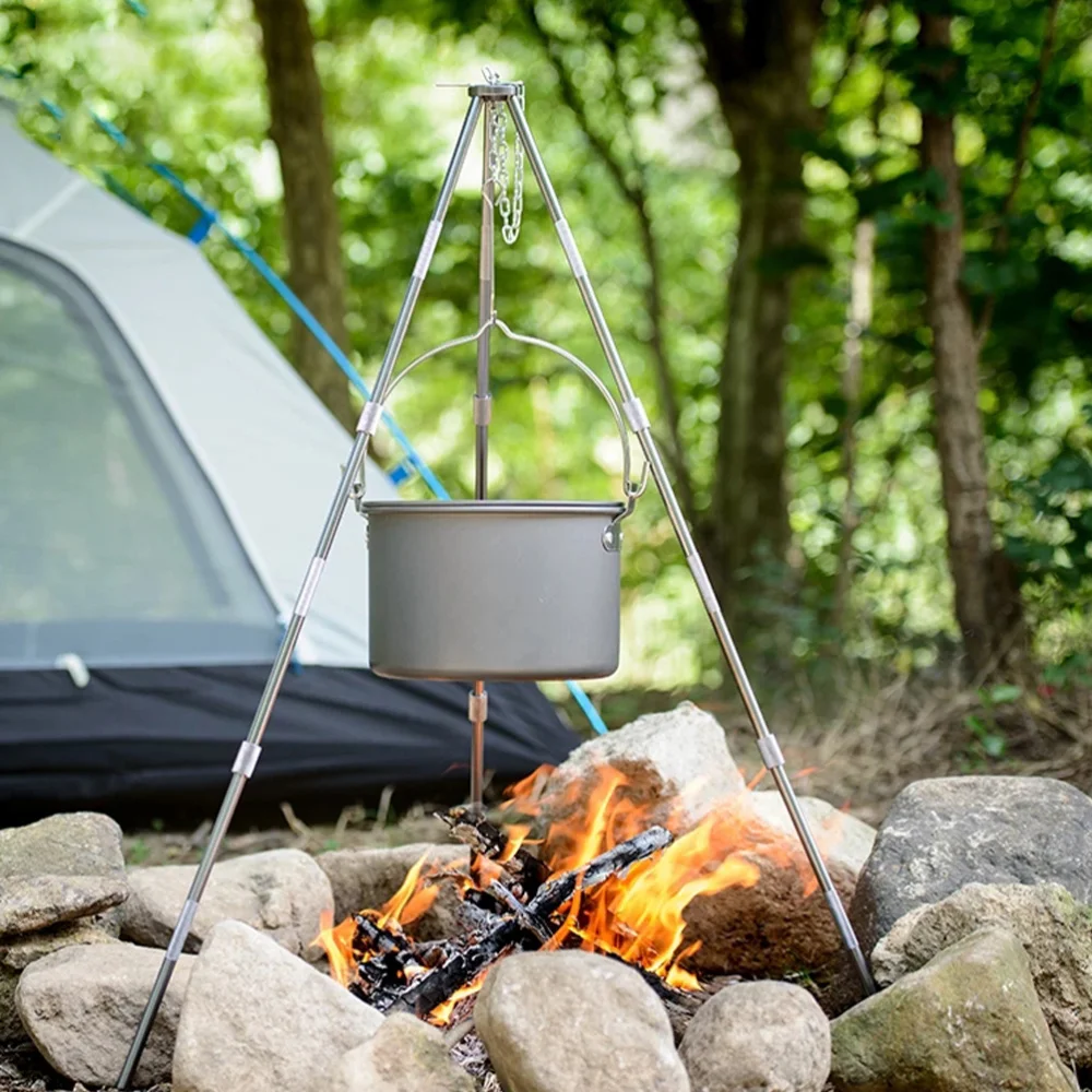 

1Pc Camping Pot Alumina Pot with Handle Camping Hanging Pot Hiking Cookware