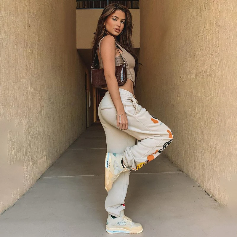 

Women Sweat Pant Harajuku Cartoon Printed Trousers Jogger Drawstring Cargo Pant Streetwear Casual Sweatpant Autumn 2021 New