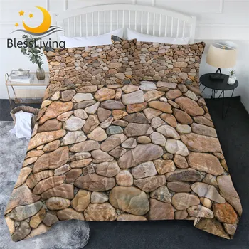 BlessLiving Stones Comforter Set Realistic Bedding Cover Building Bricks Thin Duvet 3d Print Bedspread Comfortable Home Decor 1