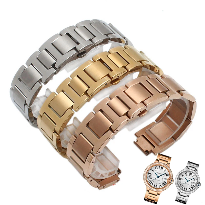 

20mm 22mm for Cartier Blue Balloon Strap Stainless Steel Solid Watch with Raised Bracelet Watch Accessories Replacement Strap