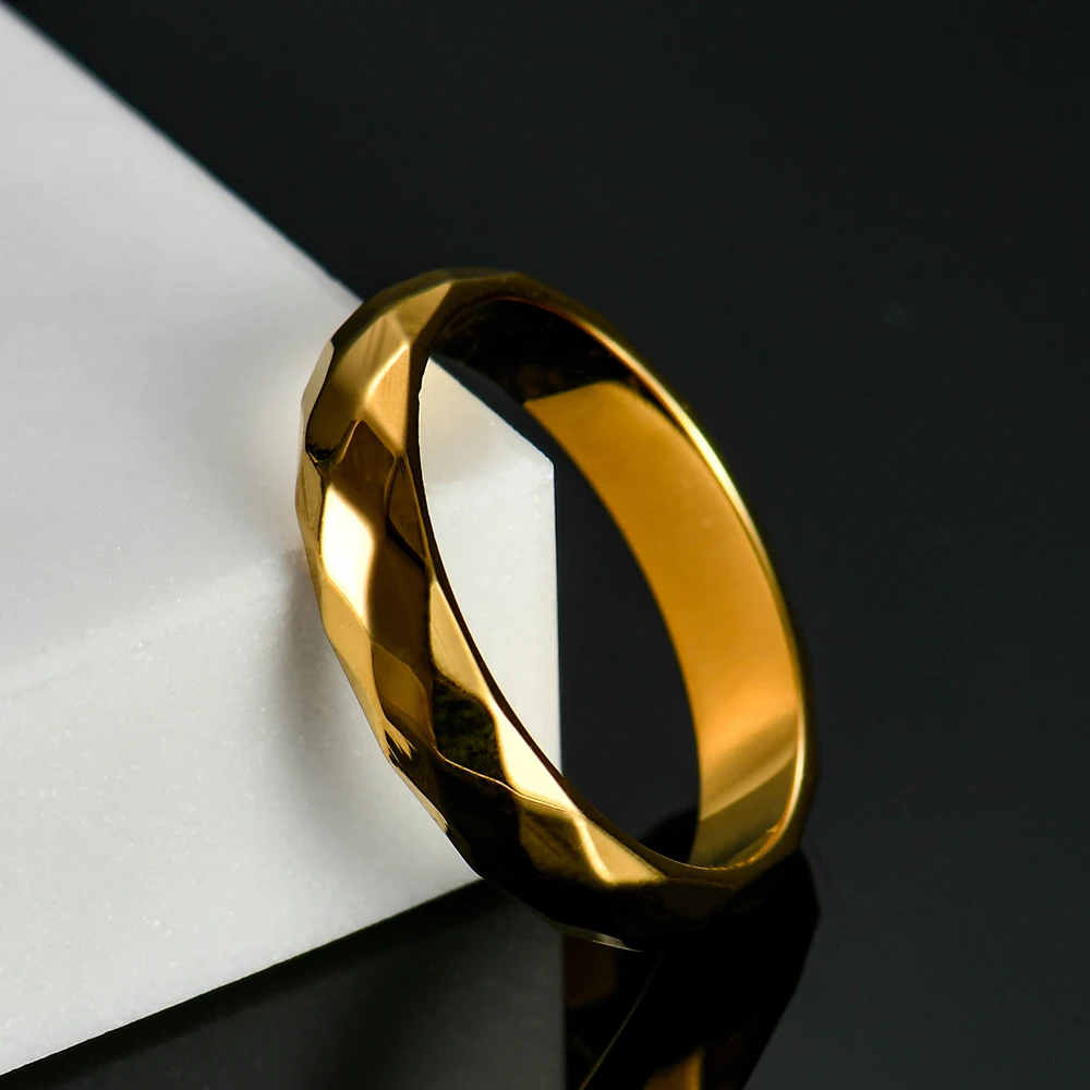 Multi-faceted Titanium Stainless Steel Ring New Arrival Jewelry Gold Color Rings 4mm Valentine's Day present for Women Girl | Украшения
