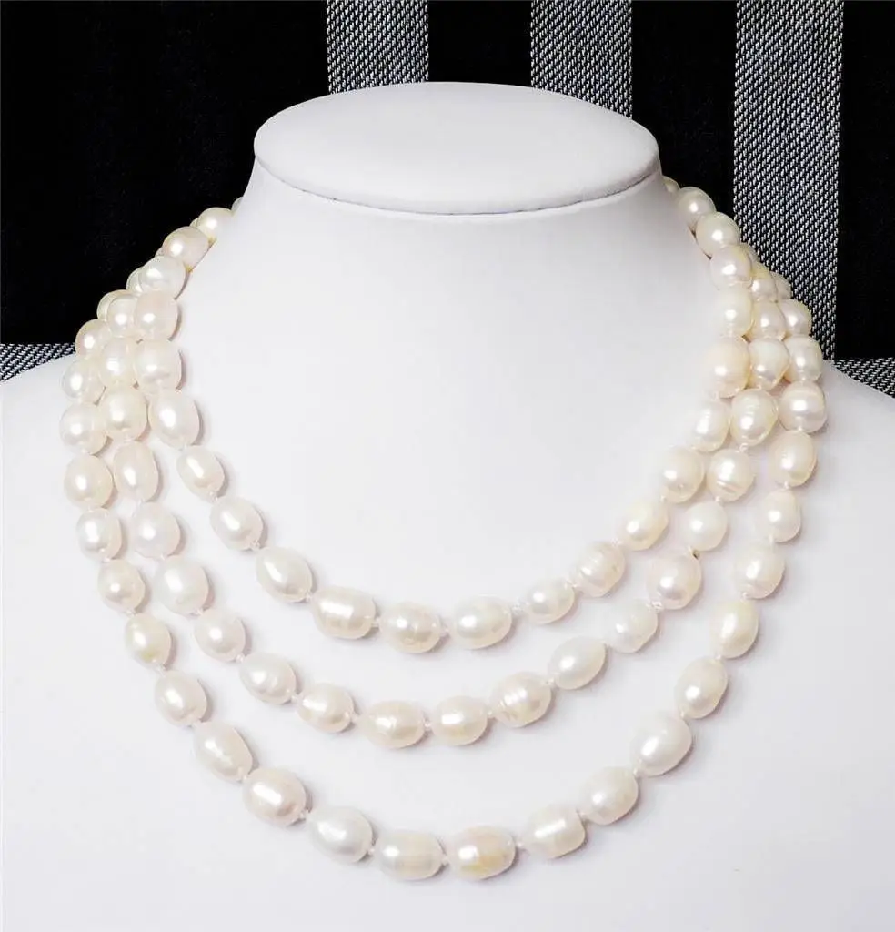 

Fashion jewelry 8-9MM white Akoya Cultured Pearl Necklace 48"