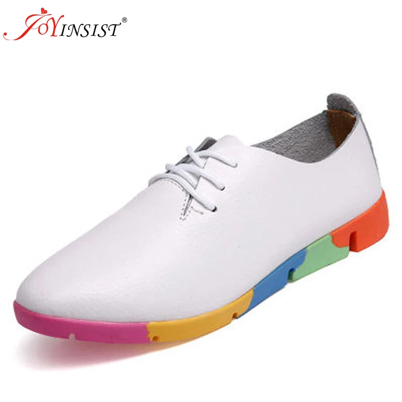 New White Shoe Leather Strap Female Flat Shoes Pointed Deep Soft Bottom Shoes Casual The Spring and Autumn Student Low Oxfords