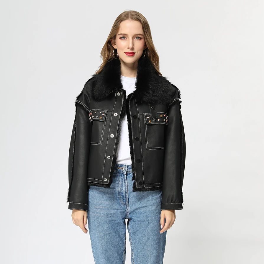 

Janefur New Fashion Women Genuine Lambskin Motor Jacket
