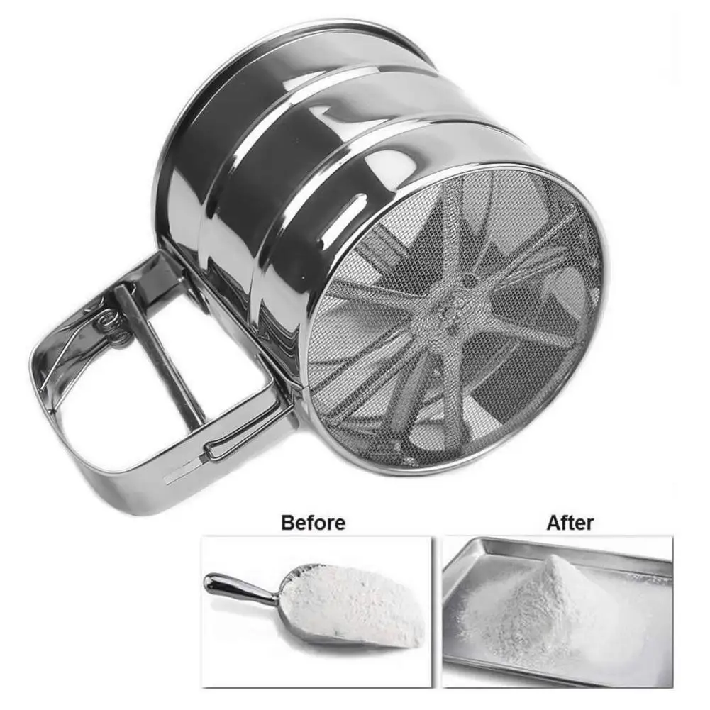 Handheld Baking Cake Tool Stainless Steel Mechanical Shaker Sieve Cup OL | Drain Strainers