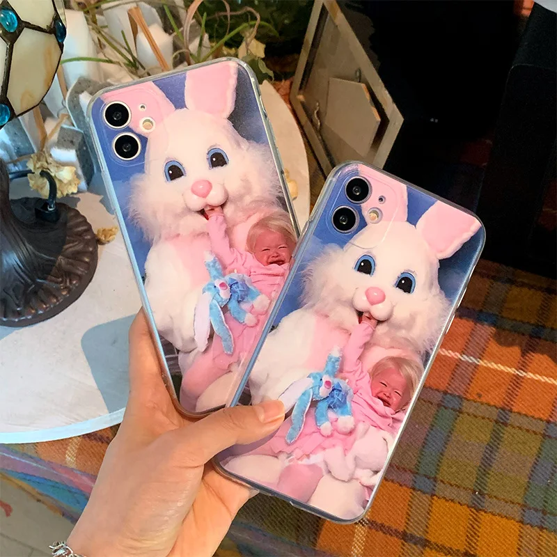 

2021 Fashion Rabbit Case For iPhone 12 12min 12Pro 12ProMax 11 11Pro 11ProMax SE2020 8 6 7 8Plus X XR XS XSMAX Soft Phone Cover