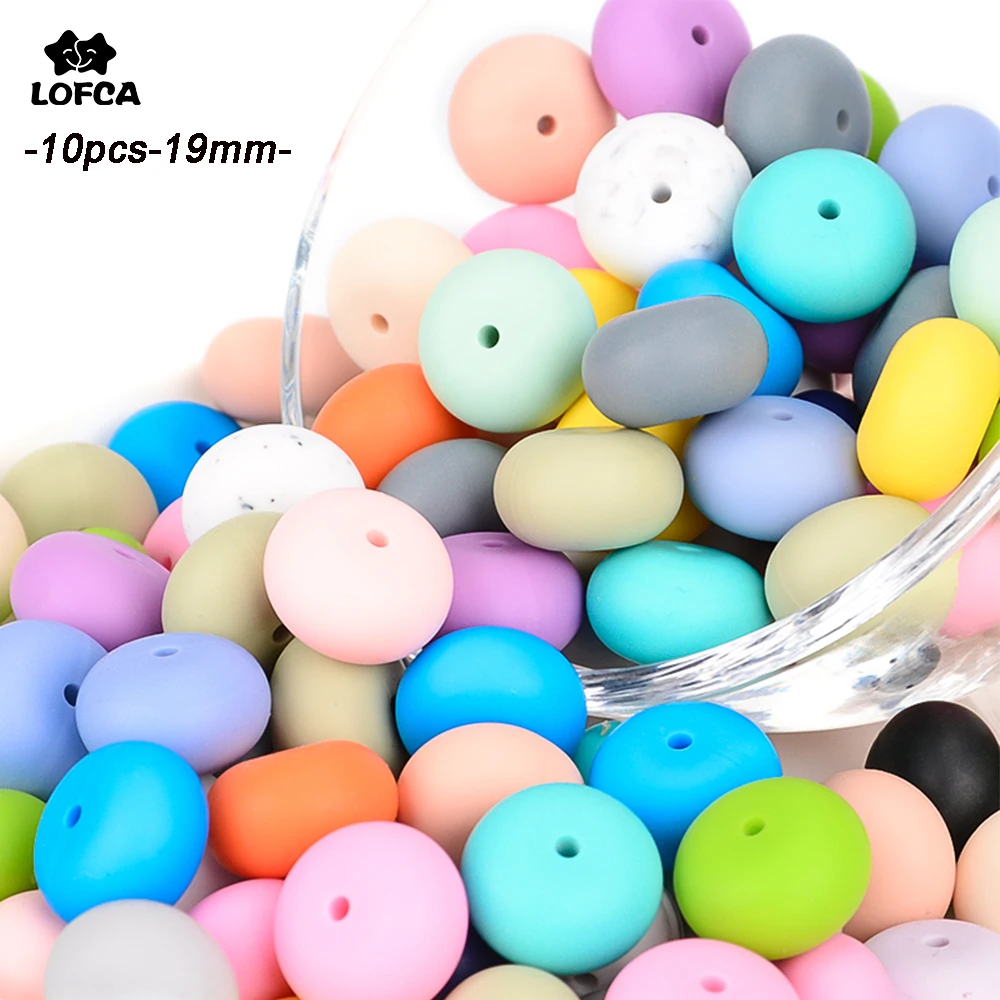 LOFCA-collar de cuentas de dentici&oacute;n de silicona para beb&eacute;, cuentas de &Aacute;baco de 19mm, sin BPA, grado alimenticio, juguetes para masticar, bricolaje, 10 Uds.-0