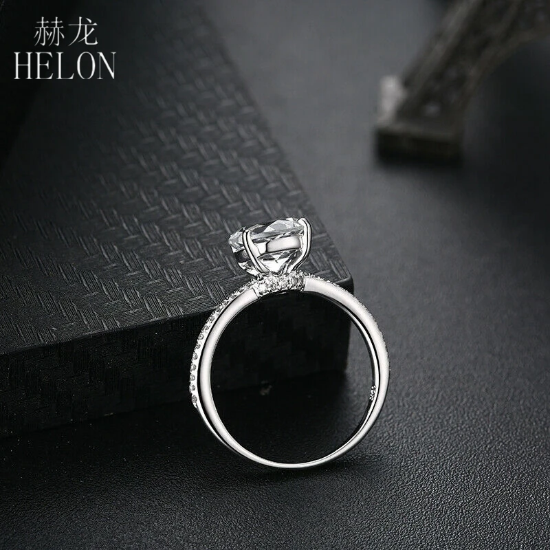 HELON 2ct Moissanite кольцо Твердое 14K белое золото круглый VVS/GH Выращенный в лаборатории Муассанит алмазные свадебные украшения для помолвки кольцо