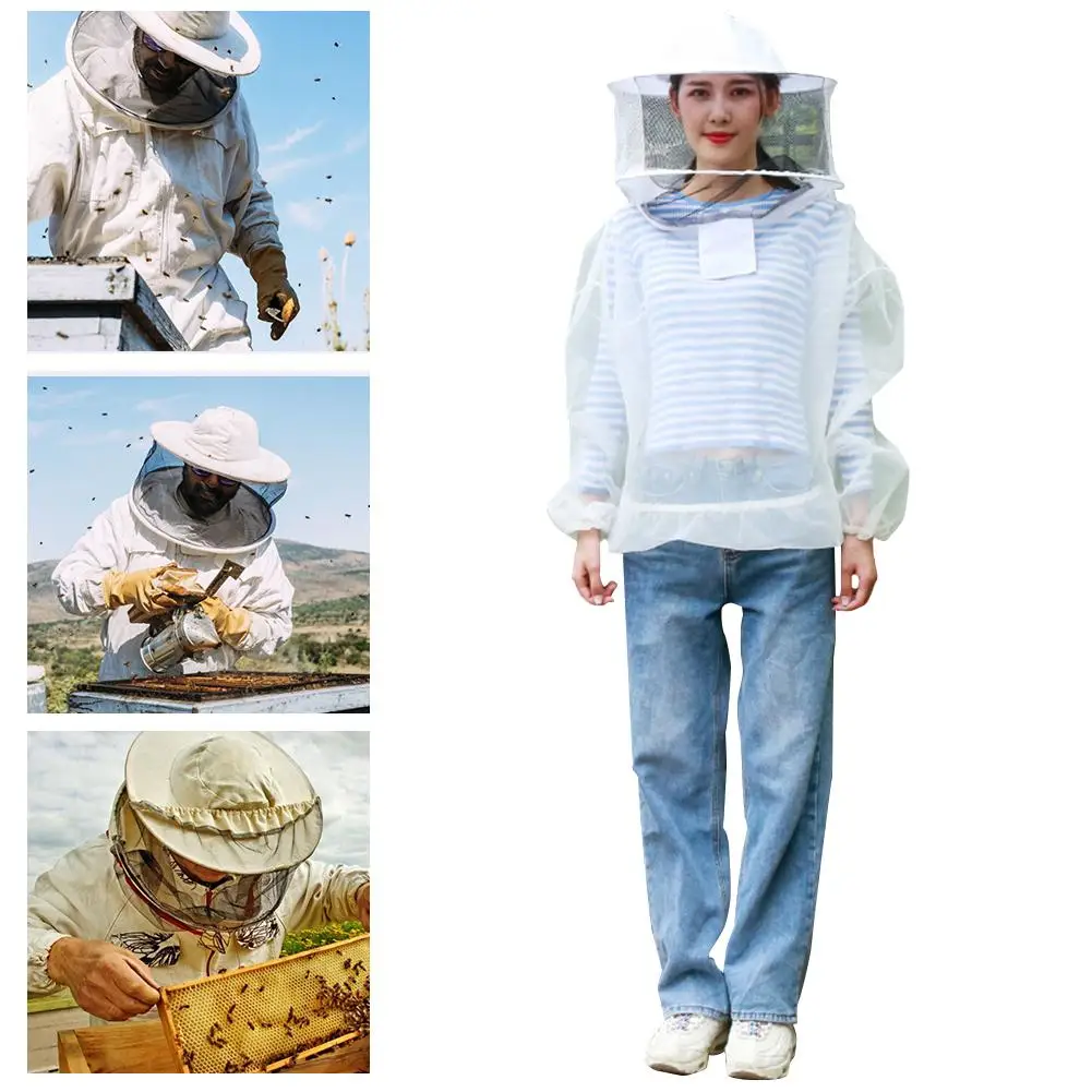

Keeping Beekeeper Equipment Professional Beekeeping Protective Jacket Suit With Detachable Veil Hood Bee Keepers Supplies White