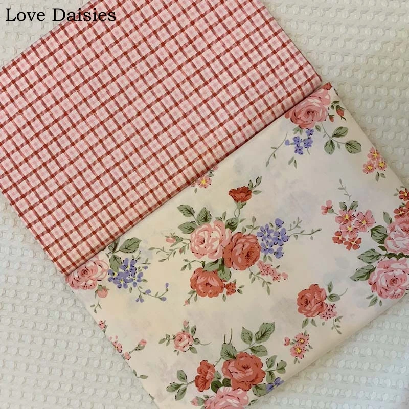 100% хлопок элегантная красная фиолетовая розовая роза клетчатая ткань DIY для