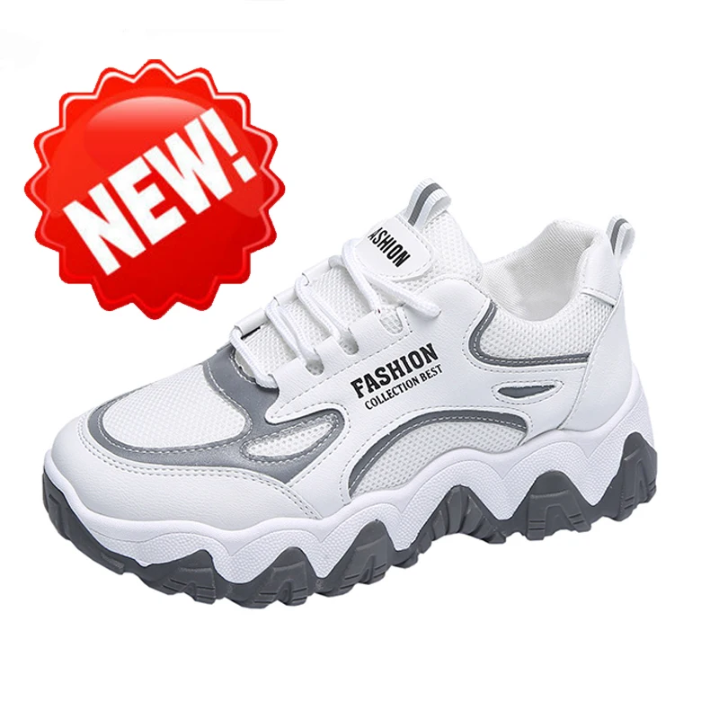 Женские белые кроссовки из натуральной кожи на скрытом массивном каблуке