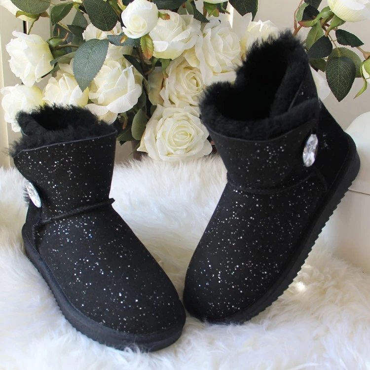 Новинка; зимние ботинки из натуральной овечьей кожи; натуральный мех; Botas Mujer; Коллекция года; Натуральная шерсть; теплые зимние ботинки; Модные женские ботильоны - Цвет: Black as pic