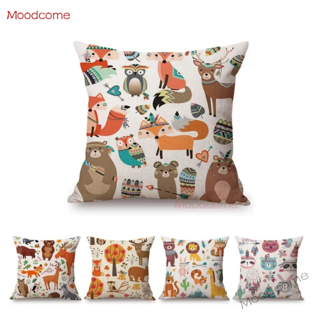 Милый детский лесной тематический чехол для дивана с изображением лисы медведя