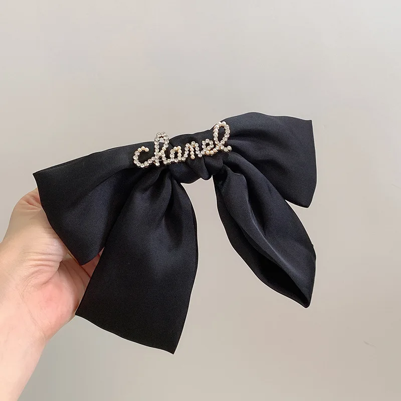 Атмосфера в стиле ретро черные шелковистые атласный бант заколка для волос с