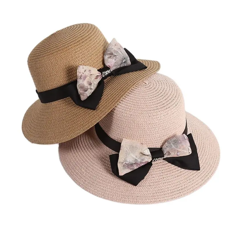 

Summer Women Dome Big Brim Bowknot Sun Hat Female Casual Handmade Beach Straw Hat Panama