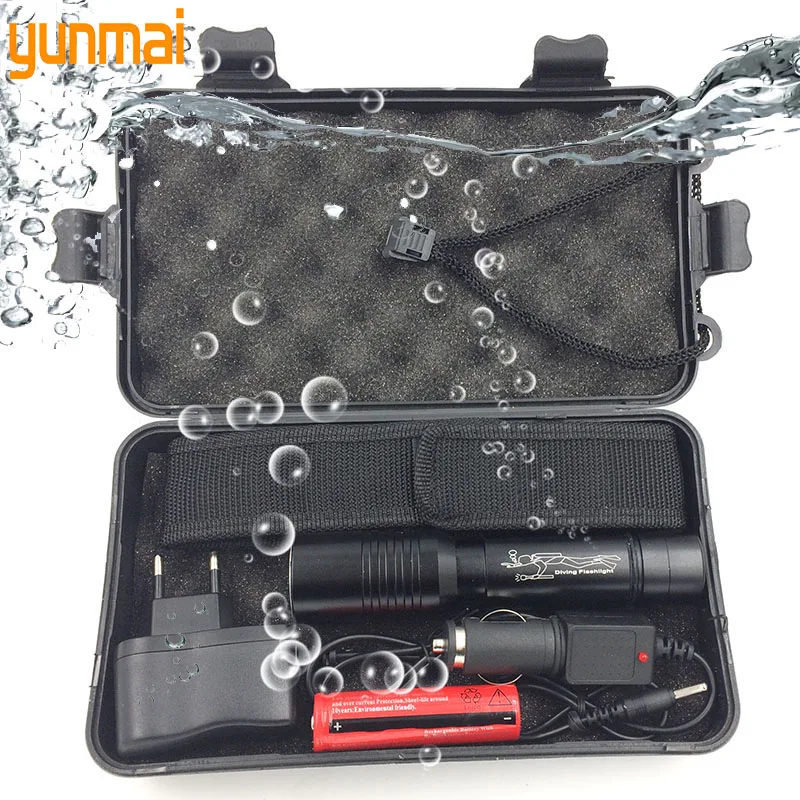 

Z15DV02 Diving LED Flashlamp 3800Lm XM-L T6 Diving Underwater 80 Meters Light With 18650 USB AC Car Charger Box Camping Climbing