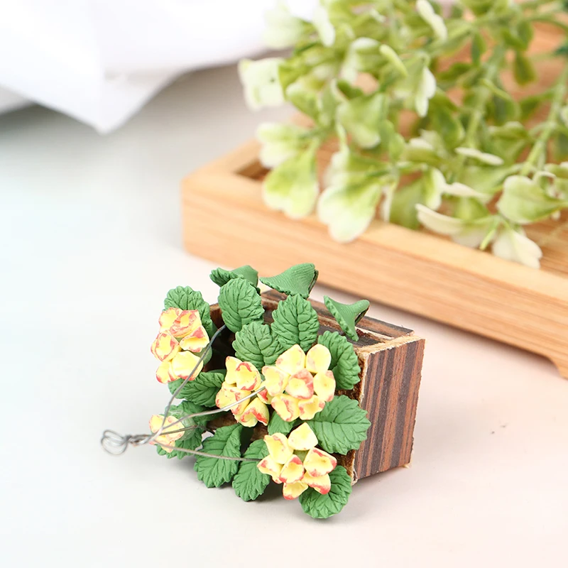 

1:12 Doll House Miniature Flowers Fairy Garden Mini Wood Pot Mini Potted PlantDecor Bonsai Model Home Decoration